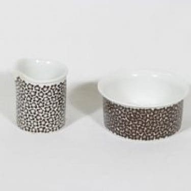 Arabia Faenza sokerikko ja kermakko, ruskea, suunnittelija Inkeri Seppälä, serikuva, retro