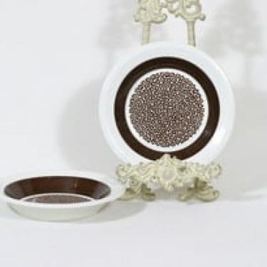 Arabia Faenza lautaset, Ruskeakukka, 2 kpl, suunnittelija Inkeri Seppälä, Ruskeakukka, syvä, serikuva, retro