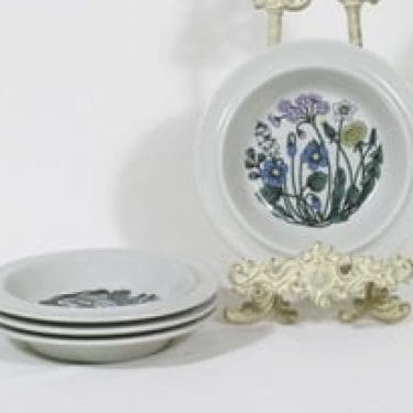 Arabia Flora lautaset, syvä, 4 kpl, suunnittelija Esteri Tomula, syvä, serikuva
