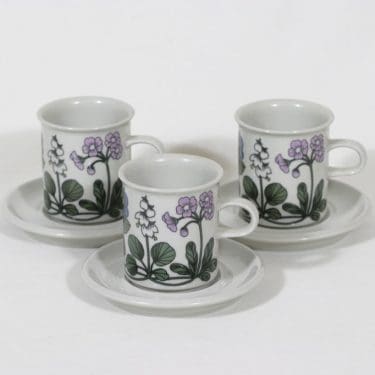 Arabia Flora kahvikupit, 3 kpl, suunnittelija Esteri Tomula, serikuva