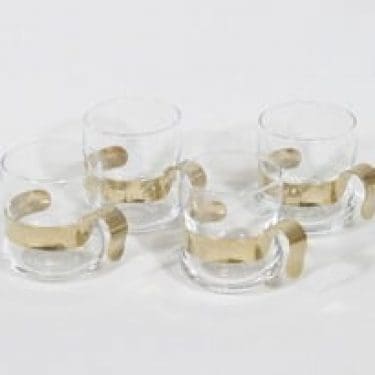Iittala Paula glögilasit, kirkas, 4 kpl, suunnittelija Jorma Vennola, pieni, metallikahva