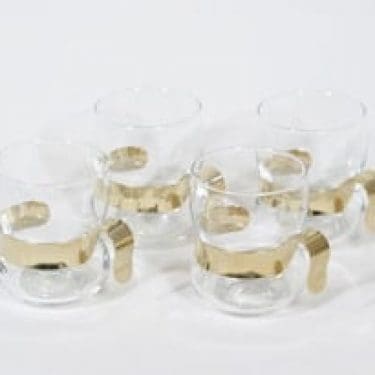 Iittala Paula glögilasit, kirkas, 4 kpl, suunnittelija Jorma Vennola, metallikahva