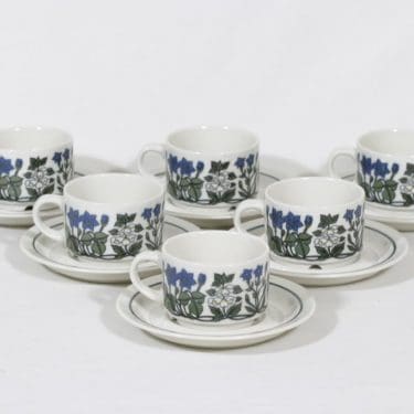 Arabia Flora kahvikupit, 6 kpl, suunnittelija Esteri Tomula, serikuva