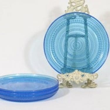 Nuutajärvi Kastehelmi lautaset, turkoosi, 4 kpl, suunnittelija Oiva Toikka,