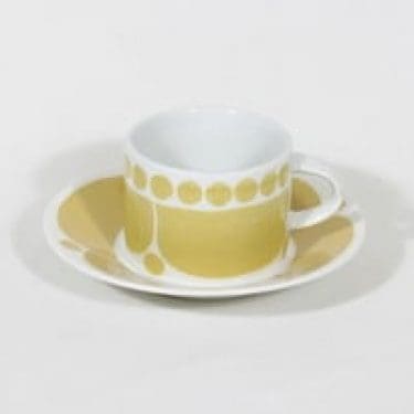 Arabia Sunnuntai teekuppi, keltainen, suunnittelija Birger Kaipiainen, serikuva, retro