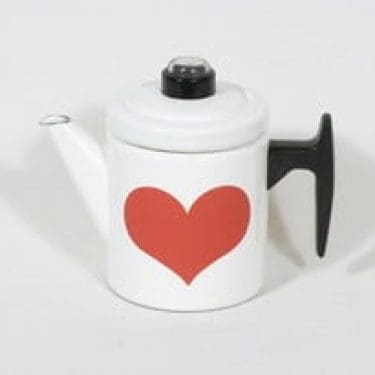 Finel Pikku-Pehtoori kahvipannu, valkoinen, suunnittelija Antti Nurmesniemi, serikuva, retro