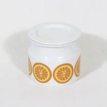 Arabia Pomona purnukka, appelsiini, suunnittelija Raija Uosikkinen, appelsiini, serikuva, retro