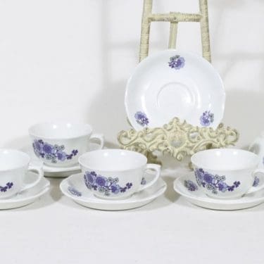 Arabia AS kahvikupit, kukkakuvio, 5 kpl, suunnittelija , kukkakuvio, serikuva, retro