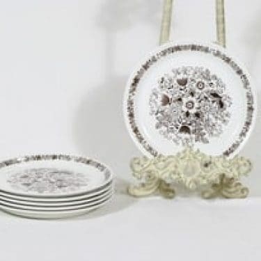 Arabia Tuula leipälautaset, ruskea, 6 kpl, suunnittelija Esteri Tomula, pieni, serikuva