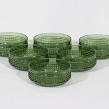 Riihimäen lasi Barokki annoskulhot, vihreä, 6 kpl, suunnittelija Erkkitapio Siiroinen,