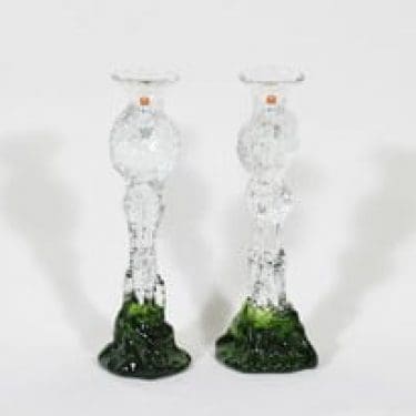 Humppila Kasvimaalla kynttilänjalat, kirkas|vihreä, 2 kpl, suunnittelija Pertti Santalahti, signeerattu, retro