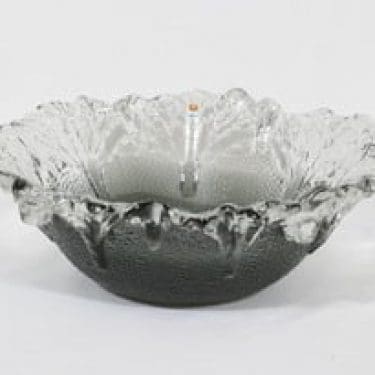 Humppila Kasvimaalla kulho, harmaa|kirkas, suunnittelija Pertti Santalahti, suuri, massiivinen, retro