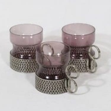 Iittala Tsaikka teelasit, lila, 3 kpl, suunnittelija Timo Sarpaneva, metallikahva