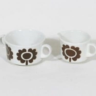 Arabia BR sokerikko ja kermakko, ruskea, suunnittelija Göran Bäck, puhalluskoriste, retro, nimetön koriste