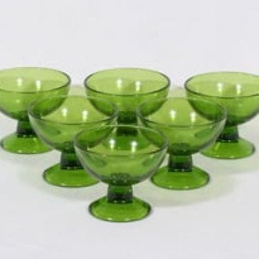 Nuutajärvi 5376 jälkiruokamaljat, vihreä, 6 kpl, suunnittelija Saara Hopea,