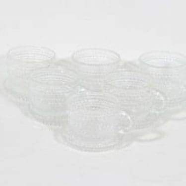 Nuutajärvi Kastehelmi kahvikupit ja lautaset, kirkas, 6 kpl, suunnittelija Oiva Toikka, pieni