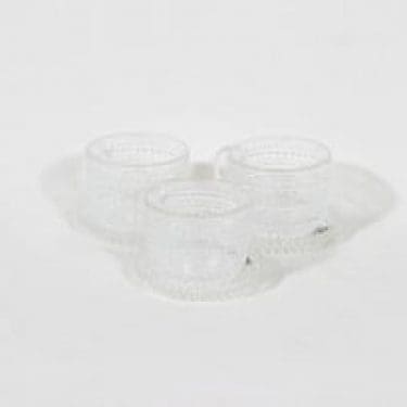 Nuutajärvi Kastehelmi kahvikupit ja lautaset, kirkas, 3 kpl, suunnittelija Oiva Toikka, pieni