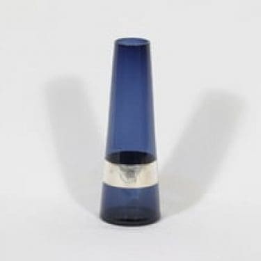 Nuutajärvi SH 105 maljakko, sininen, suunnittelija Saara Hopea, hopeavanne