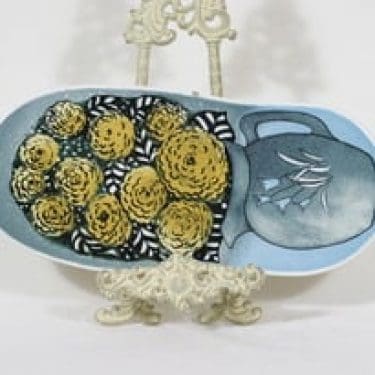 Arabia koristelaatta, Muistojen kukat, suunnittelija Heljä Liukko-Sundström, Muistojen kukat, suuri, serikuva, signeerattu