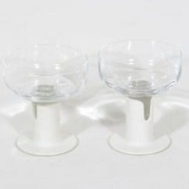 Iittala Kaveri annoskulhot, kirkas, 2 kpl, suunnittelija Jorma Vennola, valkoinen muovijalka
