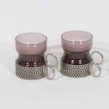 Iittala Tsaikka teelasit, violetti, 2 kpl, suunnittelija Timo Sarpaneva, metallikahva