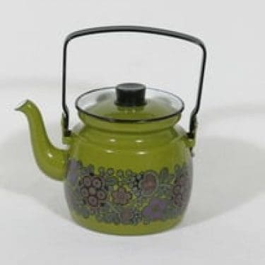 Finel Primavera kahvipannu, vihreä, suunnittelija Raija Uosikkinen, pieni, serikuva, retro