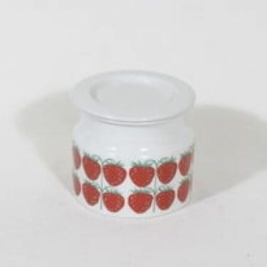 Arabia Pomona purnukka, mansikka, suunnittelija Raija Uosikkinen, mansikka, serikuva, retro