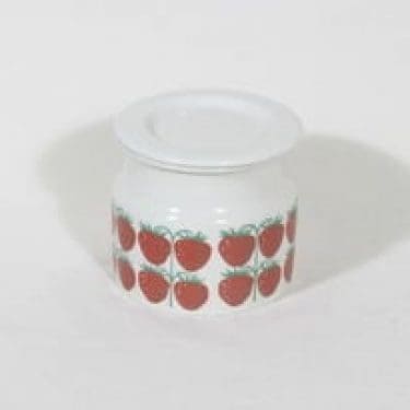 Arabia Pomona purnukka, mansikka, suunnittelija Raija Uosikkinen, mansikka, serikuva, retro