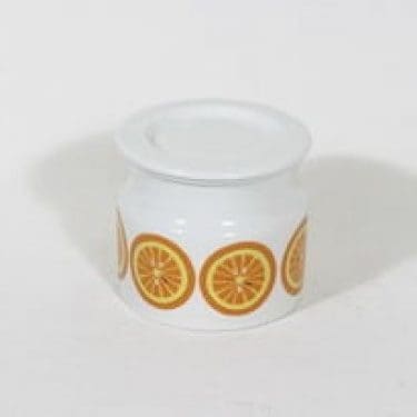 Arabia Pomona purnukka, appelsiini, suunnittelija Raija Uosikkinen, appelsiini, serikuva, retro