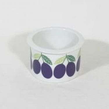 Arabia Pomona purnukka, luumu, suunnittelija Raija Uosikkinen, luumu, serikuva, retro