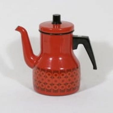 Finel Kehrä kahvipannu, punainen, suunnittelija Raija Uosikkinen, serikuva, retro