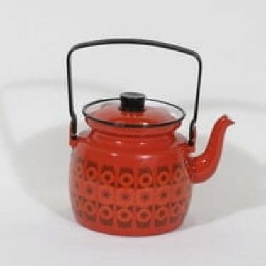 Finel Kehrä kahvipannu, punainen, suunnittelija Raija Uosikkinen, serikuva, retro