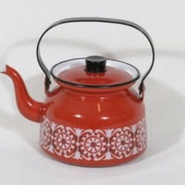 Finel Punahilkka kahvipannu, punainen, suunnittelija Raija Uosikkinen, serikuva, retro