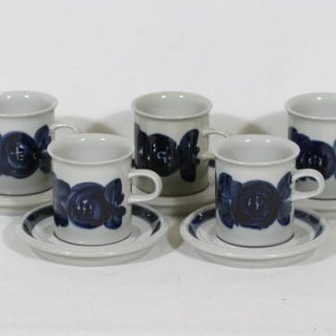 Arabia Anemone kahvikupit, käsinmaalattu, 5 kpl, suunnittelija Ulla Procope, käsinmaalattu, signeerattu