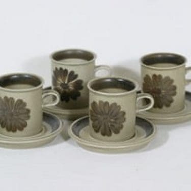 Arabia Tunturi kahvikupit, käsinmaalattu, 4 kpl, suunnittelija Olga Osol, käsinmaalattu, signeerattu, retro