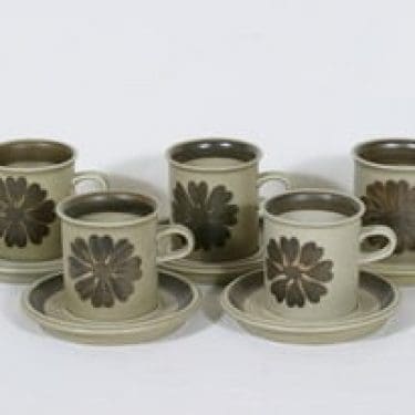 Arabia Tunturi kahvikupit, käsinmaalattu, 5 kpl, suunnittelija Olga Osol, käsinmaalattu, signeerattu, retro