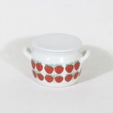 Arabia Pomona ruukku, mansikka, suunnittelija Raija Uosikkinen, mansikka, pieni, serikuva, retro