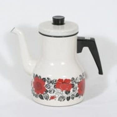 Finel Ruusu kahvipannu, suunnittelija Esteri Tomula, serikuva, emali