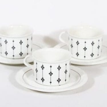 Arabia Kartano teekupit, 3 kpl, suunnittelija Esteri Tomula, painettu ja maalattu