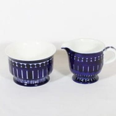 Arabia Valencia sokerikko ja kermakko, käsinmaalattu, suunnittelija Ulla Procope, käsinmaalattu, signeerattu