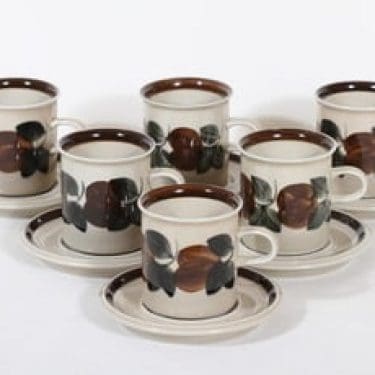 Arabia Ruija kahvikupit, käsinmaalattu, 6 kpl, suunnittelija Raija Uosikkinen, käsinmaalattu, retro