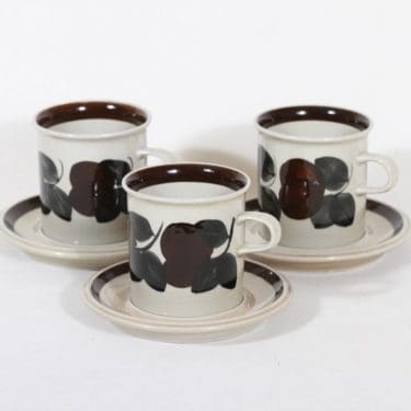 Arabia Ruija kaakaokupit, käsinmaalattu, 3 kpl, suunnittelija Raija Uosikkinen, käsinmaalattu, retro
