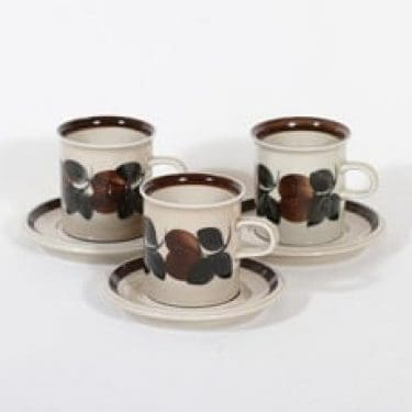 Arabia Ruija kahvikupit, käsinmaalattu, 3 kpl, suunnittelija Raija Uosikkinen, käsinmaalattu, retro