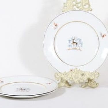 Arabia Kauris lautaset, matala, 3 kpl, suunnittelija Tyra Lungren, matala, siirtokuva, kultaraita