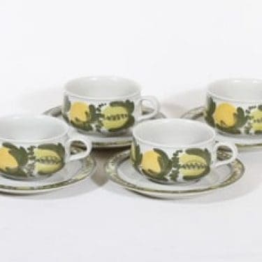 Arabia PW kahvikupit, käsinmaalattu, 4 kpl, suunnittelija Raija Uosikkinen, käsinmaalattu, signeerattu, retro