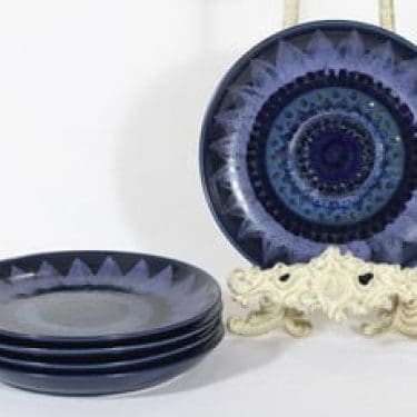 Arabia Kuutamo lautaset, käsinmaalattu, 5 kpl, suunnittelija Hilkka-Liisa Ahola, käsinmaalattu, pieni, signeerattu