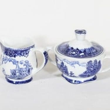 Arabia Maisema sokerikko ja kermakko, sininen, suunnittelija , kuparipainokoriste