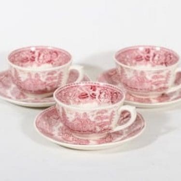 Arabia Maisema teekupit, punainen, 3 kpl, suunnittelija , kuparipainokoriste