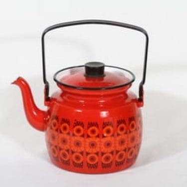 Finel Kehrä kahvipannu, punainen, suunnittelija Raija Uosikkinen, serikuva, retro