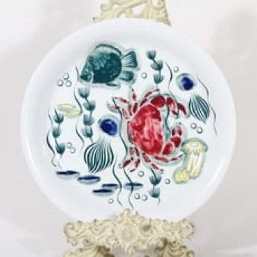 Arabia Crayfish lautanen, matala, suunnittelija Anja Juurikkala, matala, käsinmaalattu